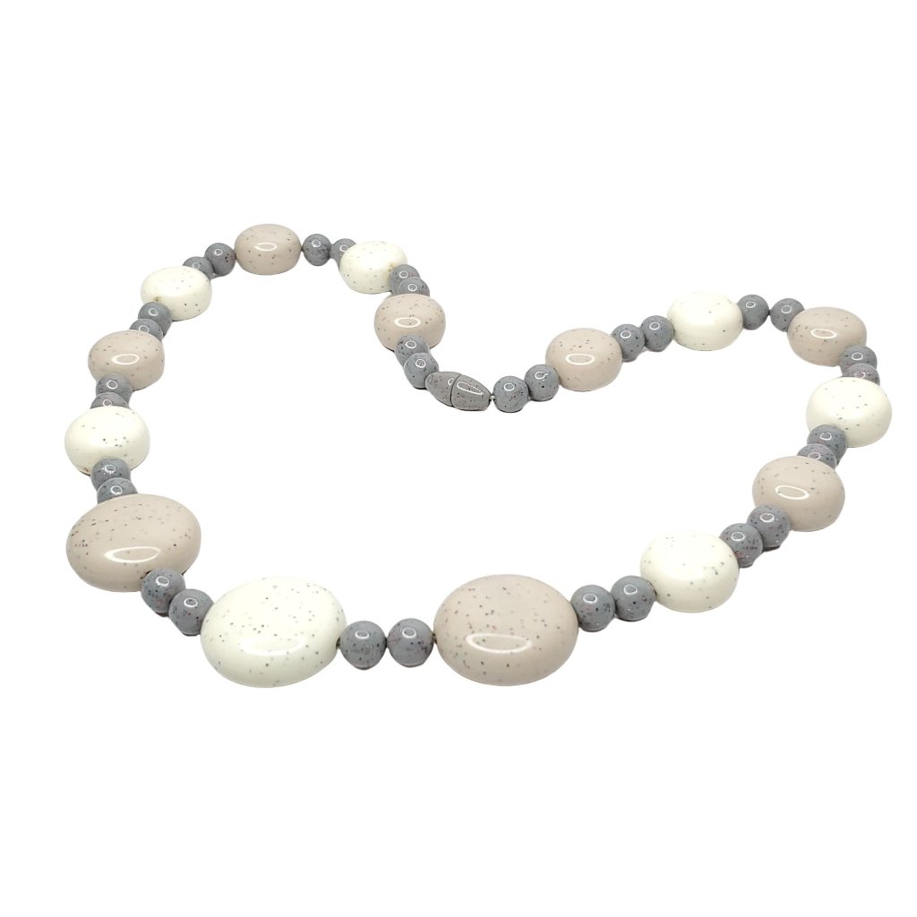 Vintage Beaded Necklace Round Grey Beige Off White Speckled 20